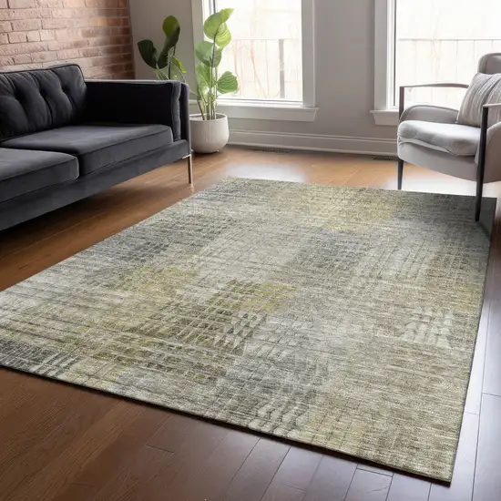 Taupe Beige And Brown Abstract Washable Indoor Outdoor Area Rug Photo 9