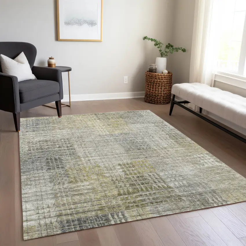 Taupe Beige And Brown Abstract Washable Indoor Outdoor Area Rug Photo 9