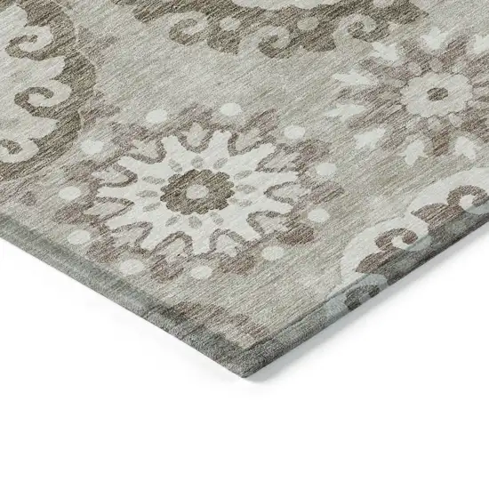 Taupe Beige And Brown Floral Medallion Washable Indoor Outdoor Area Rug Photo 4
