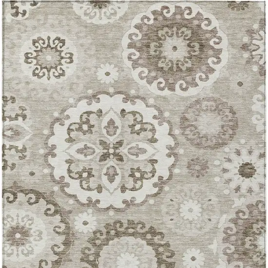 Taupe Beige And Brown Floral Medallion Washable Indoor Outdoor Area Rug Photo 5