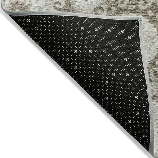 Taupe Beige And Brown Floral Medallion Washable Indoor Outdoor Area Rug Photo 2