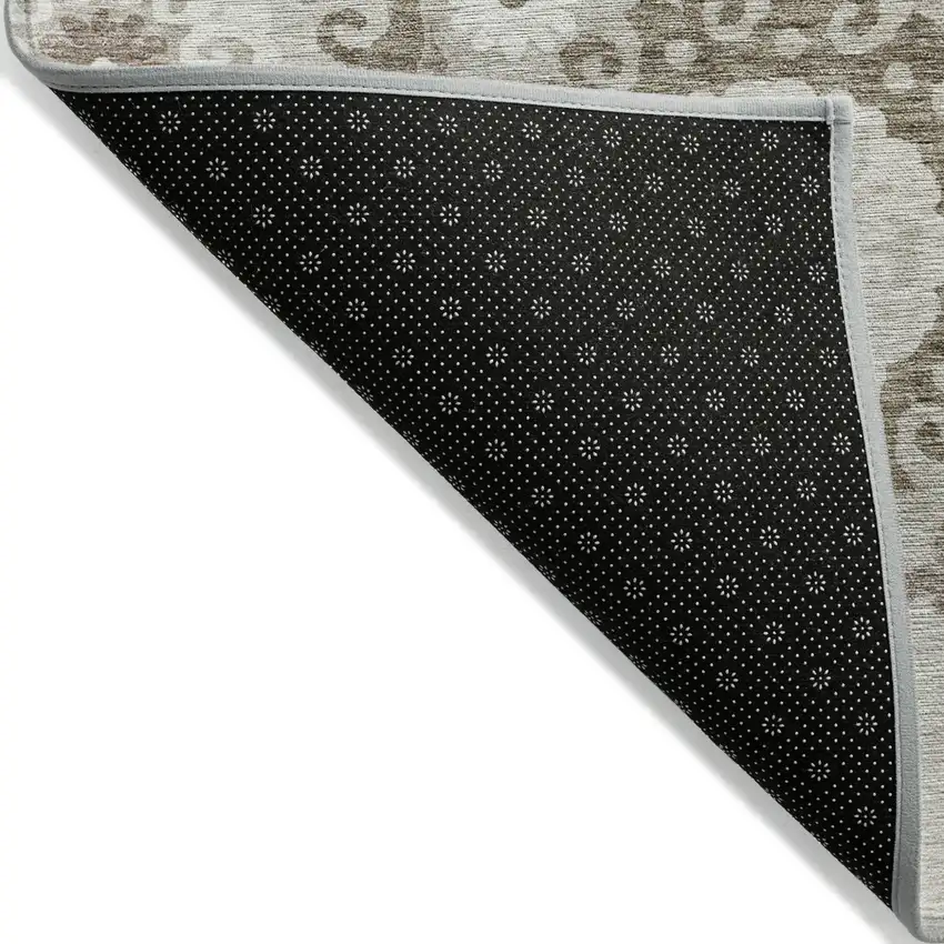 Taupe Beige And Brown Floral Medallion Washable Indoor Outdoor Area Rug Photo 2