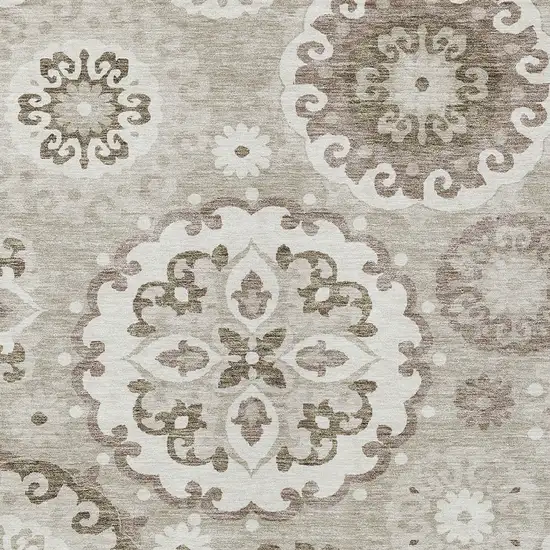 Taupe Beige And Brown Floral Medallion Washable Indoor Outdoor Area Rug Photo 4