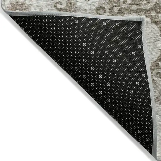 Taupe Beige And Brown Floral Medallion Washable Indoor Outdoor Area Rug Photo 2