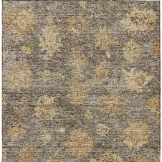 Taupe Beige And Brown Floral Washable Indoor Outdoor Area Rug Photo 4