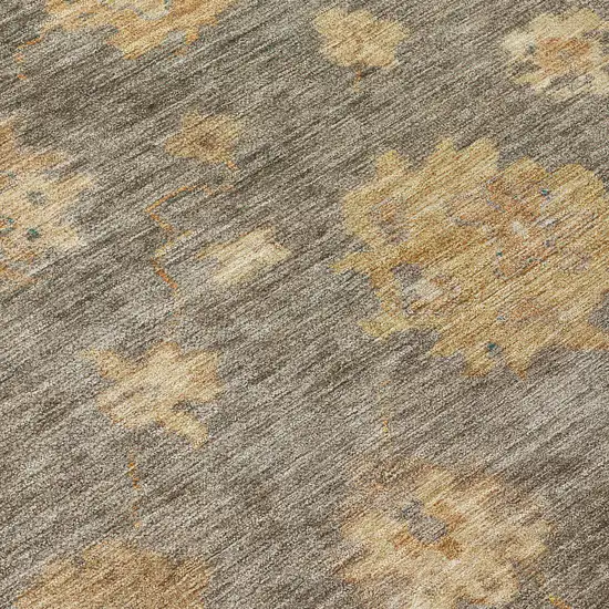Taupe Beige And Brown Floral Washable Indoor Outdoor Area Rug Photo 7
