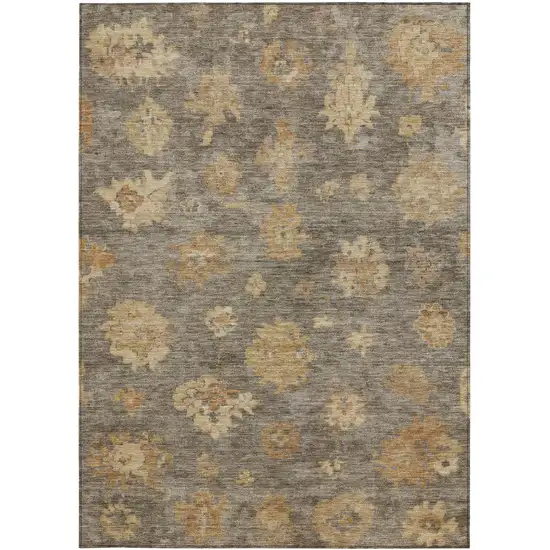 Taupe Beige And Brown Floral Washable Indoor Outdoor Area Rug Photo 5