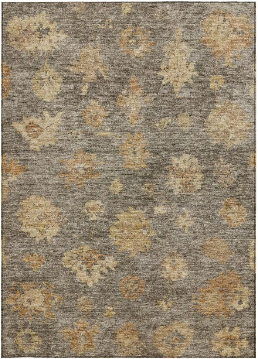 Taupe Beige And Brown Floral Washable Indoor Outdoor Area Rug Photo 5