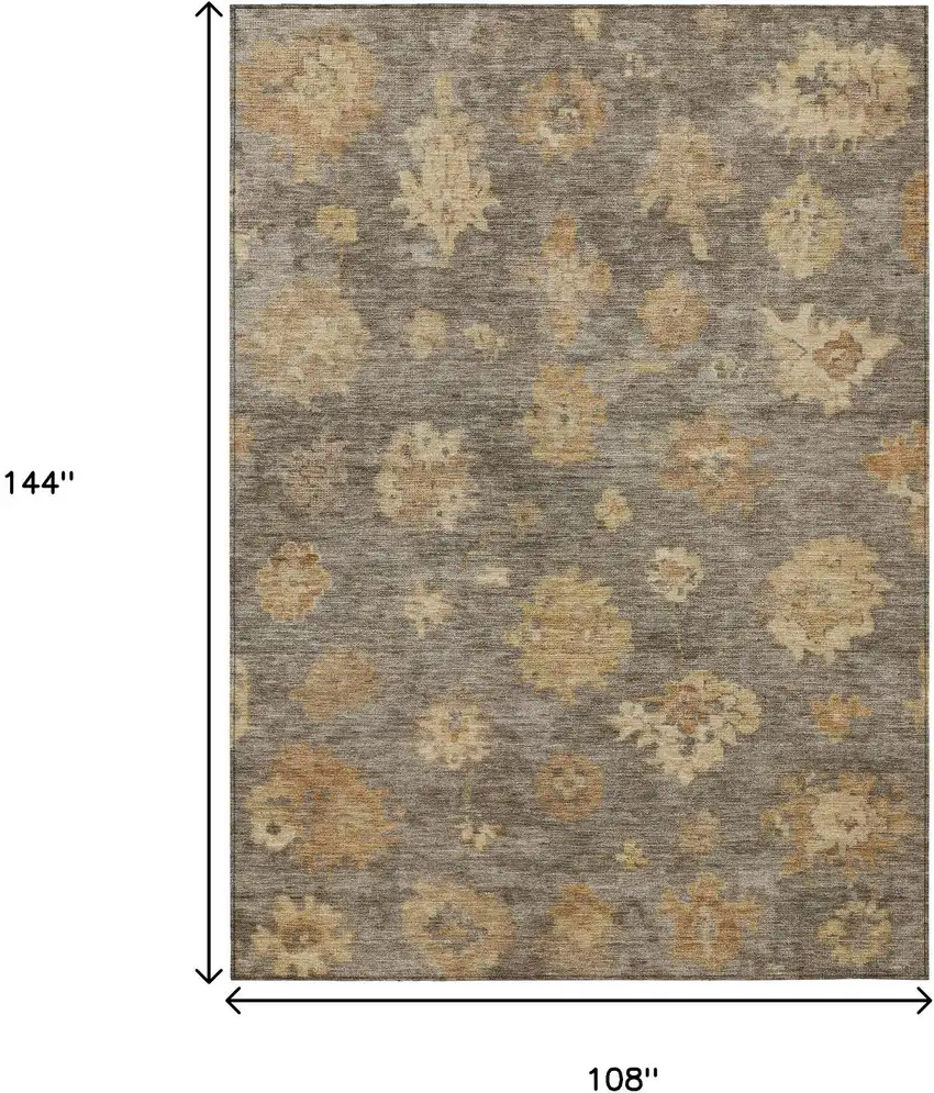 Taupe Beige And Brown Floral Washable Indoor Outdoor Area Rug Photo 3