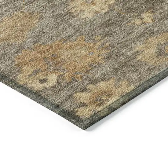 Taupe Beige And Brown Floral Washable Indoor Outdoor Area Rug Photo 5