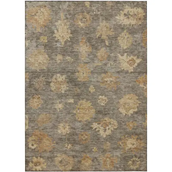 Taupe Beige And Brown Floral Washable Indoor Outdoor Area Rug Photo 2
