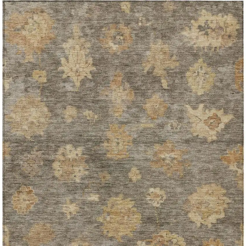 Taupe Beige And Brown Floral Washable Indoor Outdoor Area Rug Photo 4