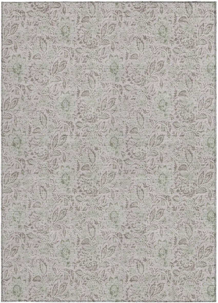 Taupe Beige And Brown Floral Washable Indoor Outdoor Area Rug Photo 6