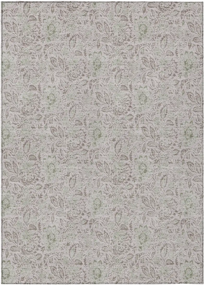 Taupe Beige And Brown Floral Washable Indoor Outdoor Area Rug Photo 2