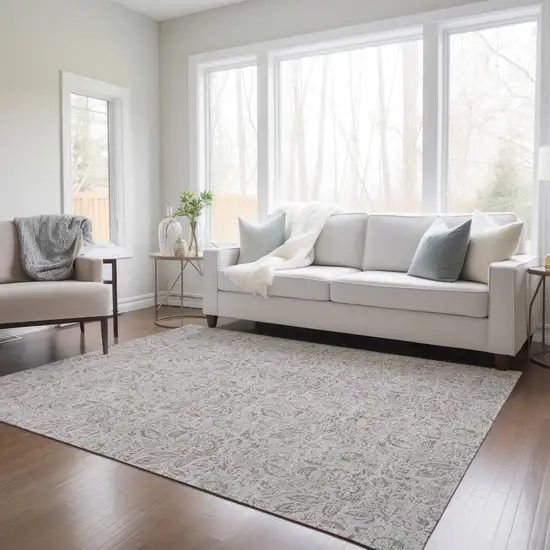 Taupe Beige And Brown Floral Washable Indoor Outdoor Area Rug Photo 8