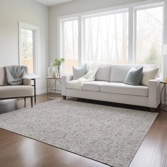 Taupe Beige And Brown Floral Washable Indoor Outdoor Area Rug Photo 8