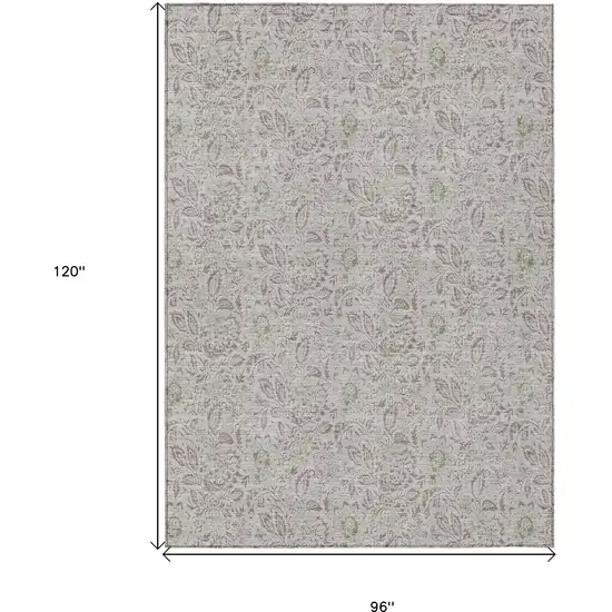 Taupe Beige And Brown Floral Washable Indoor Outdoor Area Rug Photo 3