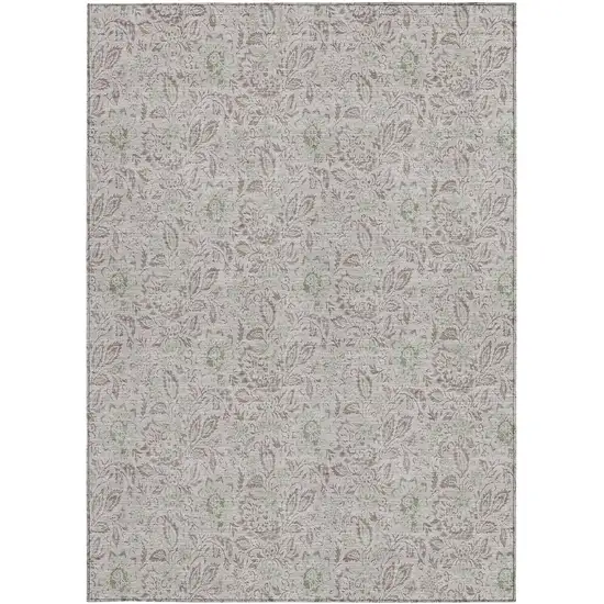 Taupe Beige And Brown Floral Washable Indoor Outdoor Area Rug Photo 5