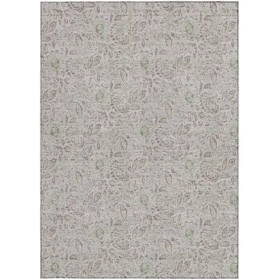 Taupe Beige And Brown Floral Washable Indoor Outdoor Area Rug Photo 5