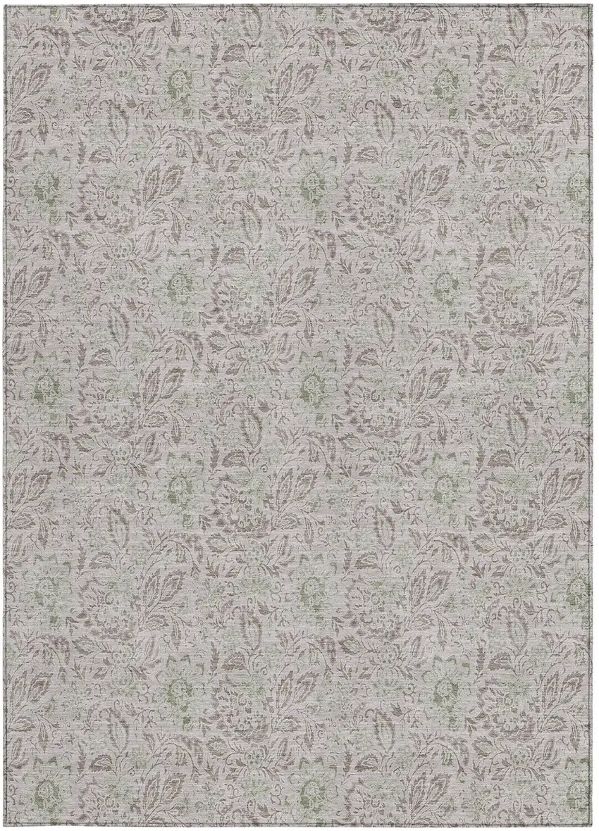 Taupe Beige And Brown Floral Washable Indoor Outdoor Area Rug Photo 5
