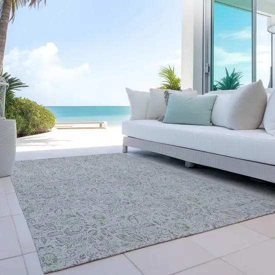 Taupe Beige And Brown Floral Washable Indoor Outdoor Area Rug Photo 9