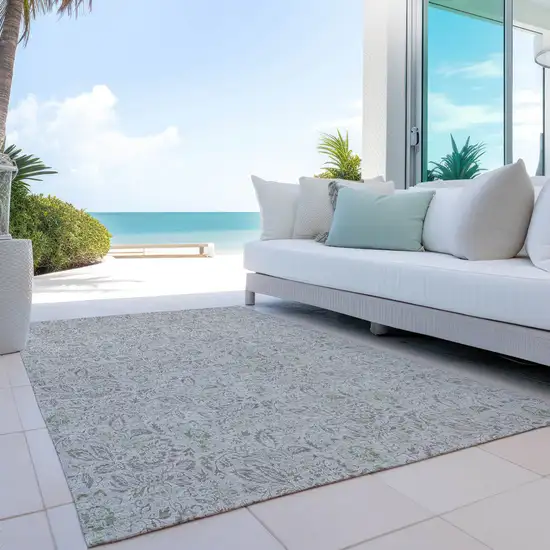 Taupe Beige And Brown Floral Washable Indoor Outdoor Area Rug Photo 9