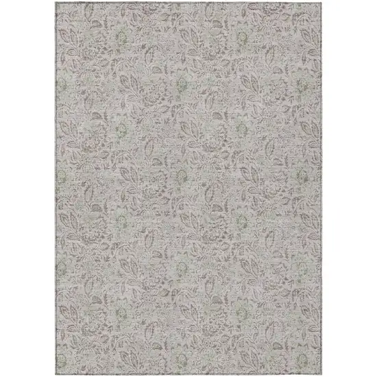 Taupe Beige And Brown Floral Washable Indoor Outdoor Area Rug Photo 2