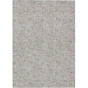 Photo of Taupe Beige And Brown Floral Washable Indoor Outdoor Area Rug
