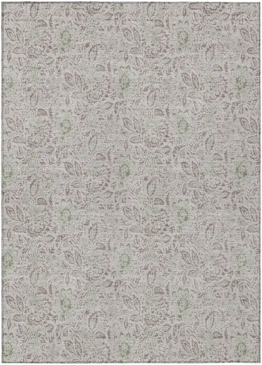 Taupe Beige And Brown Floral Washable Indoor Outdoor Area Rug Photo 2