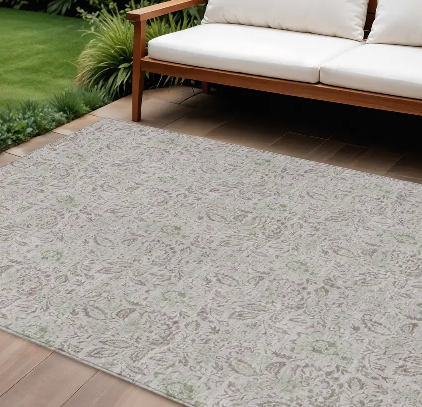 Taupe Beige And Brown Floral Washable Indoor Outdoor Area Rug Photo 1