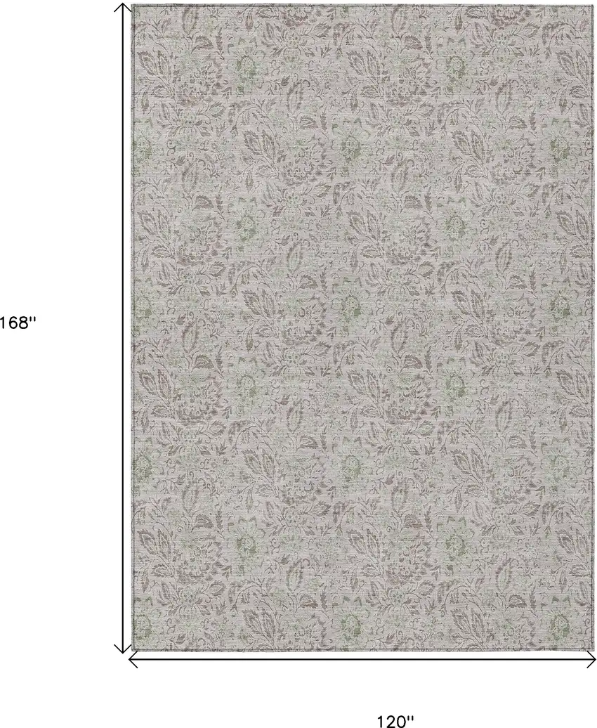 Taupe Beige And Brown Floral Washable Indoor Outdoor Area Rug Photo 3