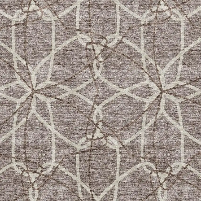 Taupe Beige And Brown Geometric Washable Area Rug With UV Protection Photo 2