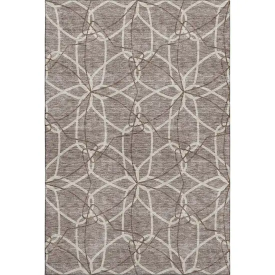 Taupe Beige And Brown Geometric Washable Area Rug With UV Protection Photo 1