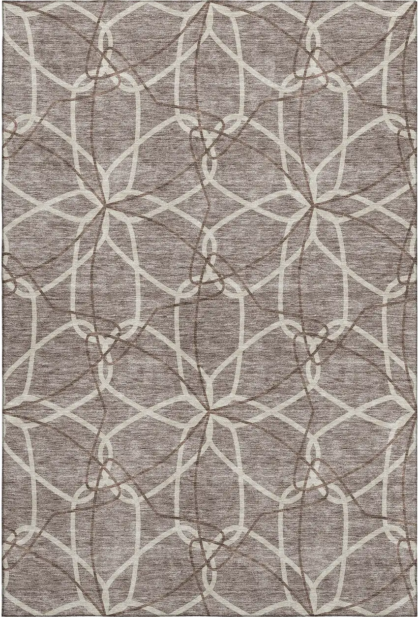 Taupe Beige And Brown Geometric Washable Area Rug With UV Protection Photo 1