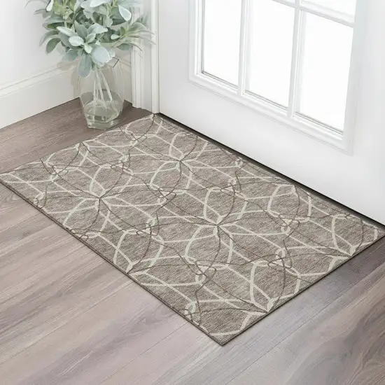 Taupe Beige And Brown Geometric Washable Area Rug With UV Protection Photo 2