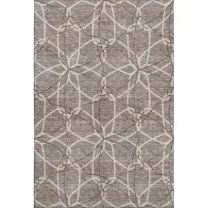Photo of Taupe Beige And Brown Geometric Washable Area Rug With UV Protection