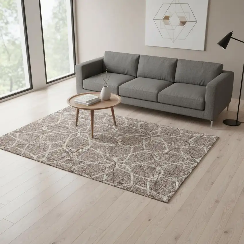 Taupe Beige And Brown Geometric Washable Area Rug With UV Protection Photo 2