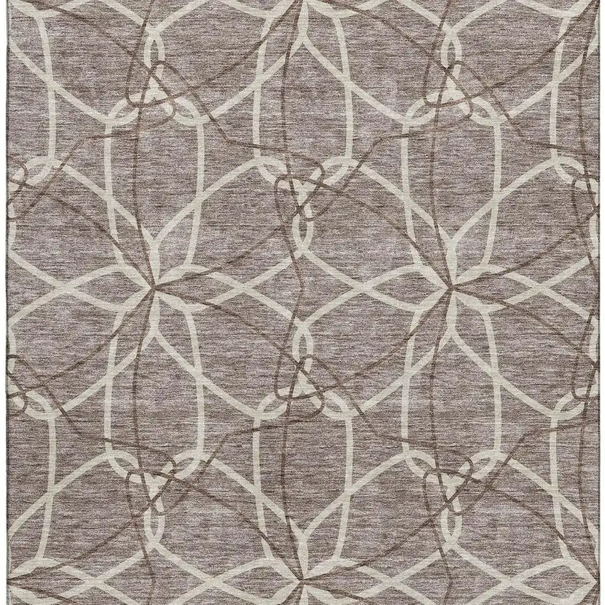 Taupe Beige And Brown Geometric Washable Area Rug With UV Protection Photo 3