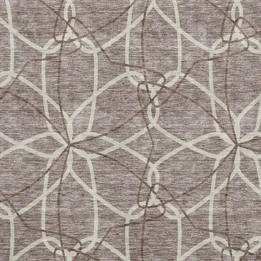 Taupe Beige And Brown Geometric Washable Area Rug With UV Protection Photo 2