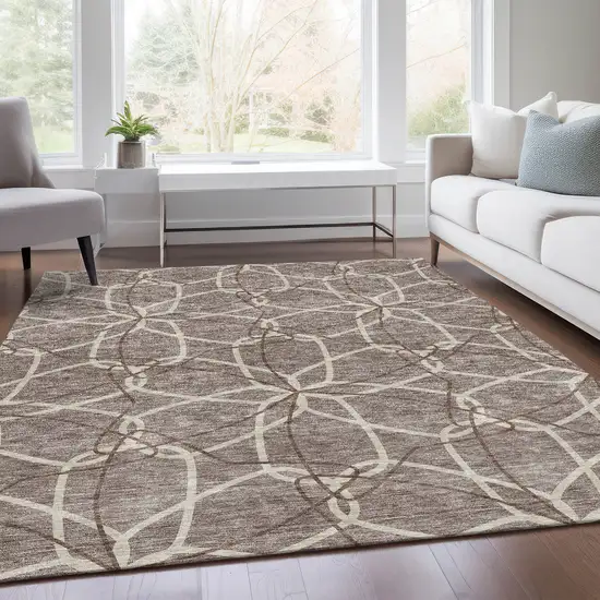 Taupe Beige And Brown Geometric Washable Area Rug With UV Protection Photo 5