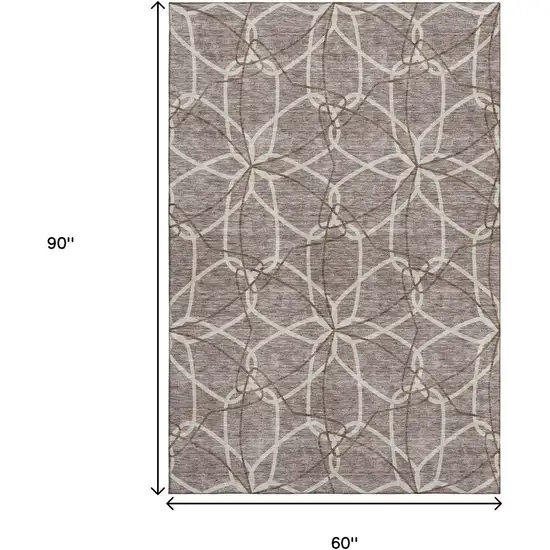 Taupe Beige And Brown Geometric Washable Area Rug With UV Protection Photo 8
