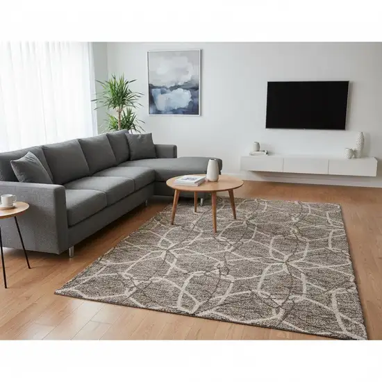 Taupe Beige And Brown Geometric Washable Area Rug With UV Protection Photo 2