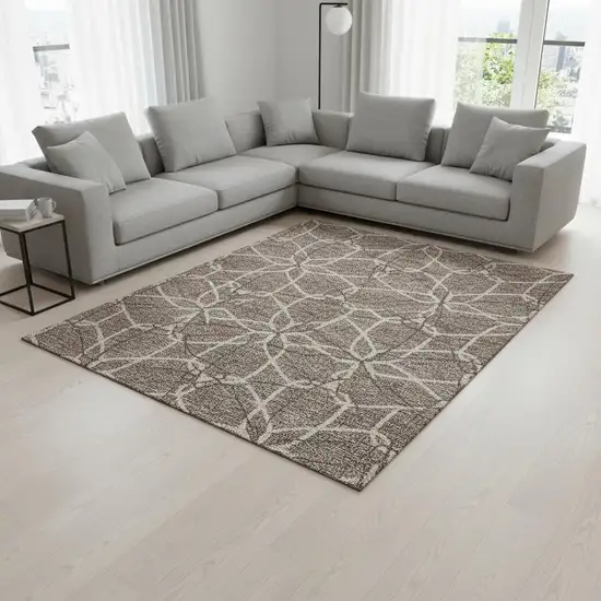 Taupe Beige And Brown Geometric Washable Area Rug With UV Protection Photo 2
