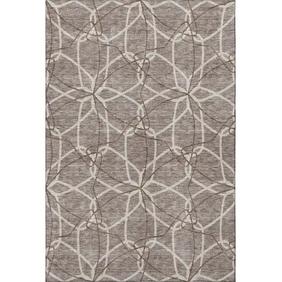 Taupe Beige And Brown Geometric Washable Area Rug With UV Protection Photo 2