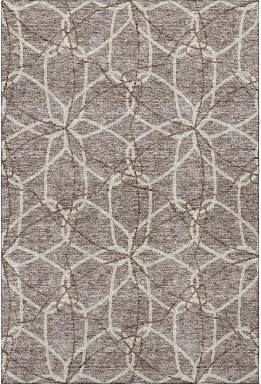Taupe Beige And Brown Geometric Washable Area Rug With UV Protection Photo 2