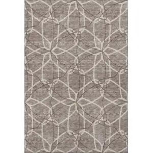 Photo of Taupe Beige And Brown Geometric Washable Area Rug With UV Protection