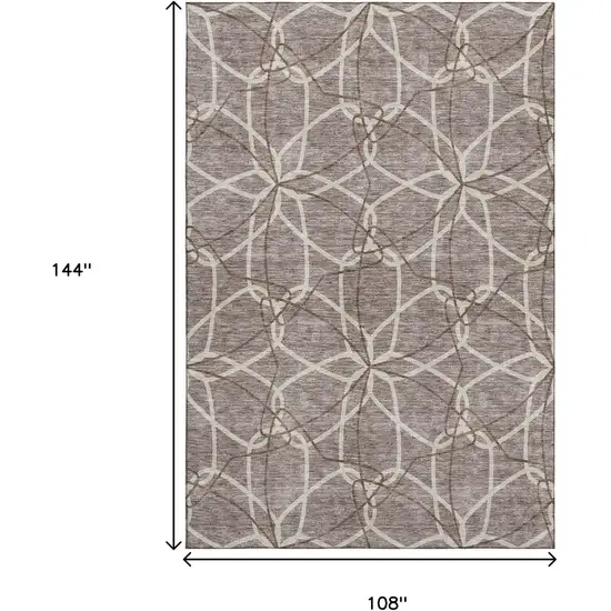 Taupe Beige And Brown Geometric Washable Area Rug With UV Protection Photo 9