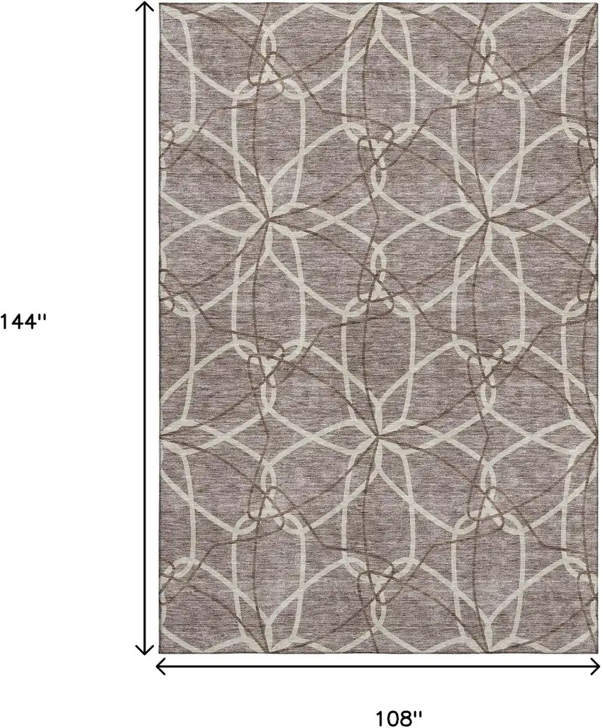 Taupe Beige And Brown Geometric Washable Area Rug With UV Protection Photo 9