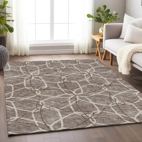 Taupe Beige And Brown Geometric Washable Area Rug With UV Protection Photo 3