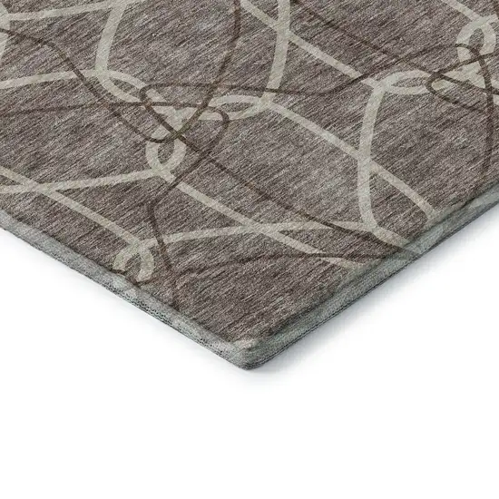 Taupe Beige And Brown Geometric Washable Area Rug With UV Protection Photo 6